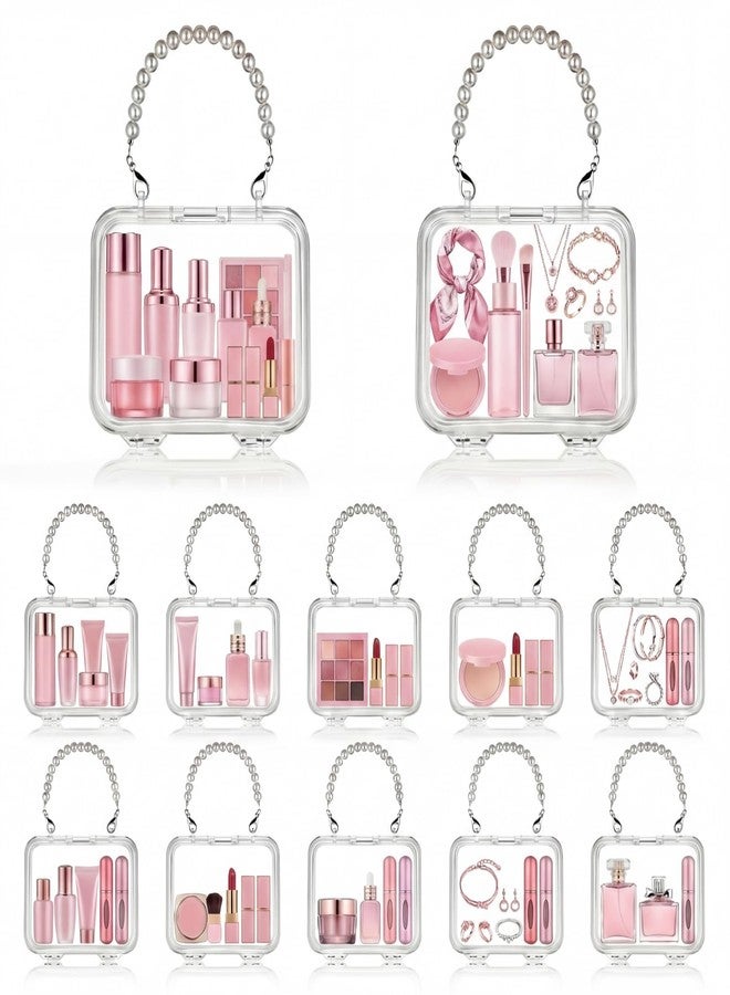 AceOrbit 12 Pcs Mini Empty Suitcase Storage Box with Glitter Cardstock Clear Candy Luggage Storage Containers Suitcase Packaging Case with Pearl Handle Mini Plastic Party Favor Box for Travel - Image 1
